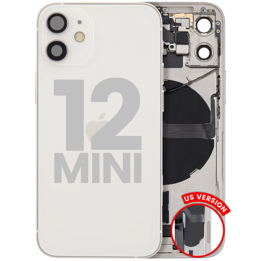 Back Housing W/ Charging Port Flex & Small Parts For iPhone 12 Mini (US Version) (Used OEM Pull: Grade C) (White)