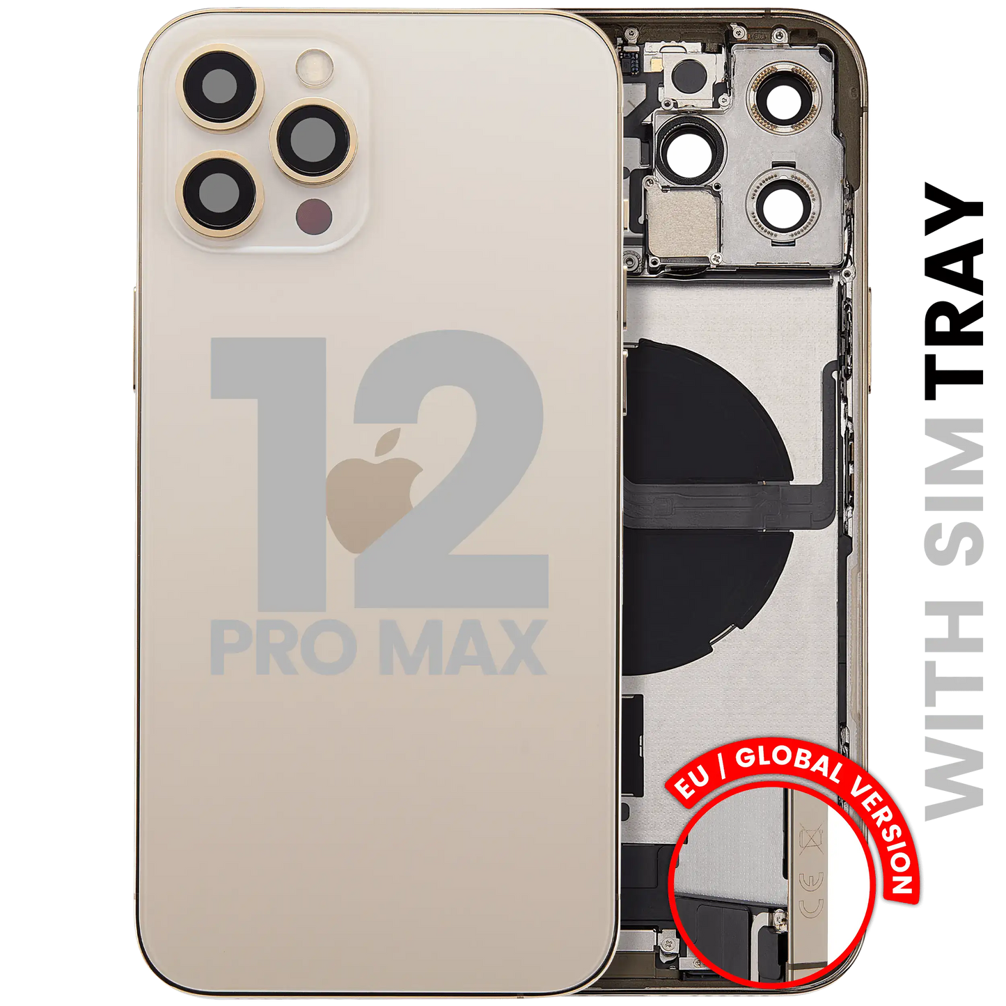 Back Housing W/ Charging Port Flex & Small Parts For iPhone 12 Pro Max (EU / Global Version) (Used OEM Pull: Grade B) (Gold)