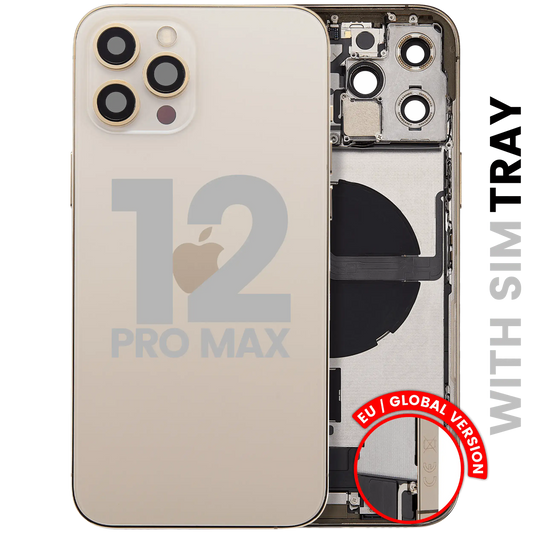 Back Housing W/ Charging Port Flex & Small Parts For iPhone 12 Pro Max (EU / Global Version) (Used OEM Pull: Grade B) (Gold)