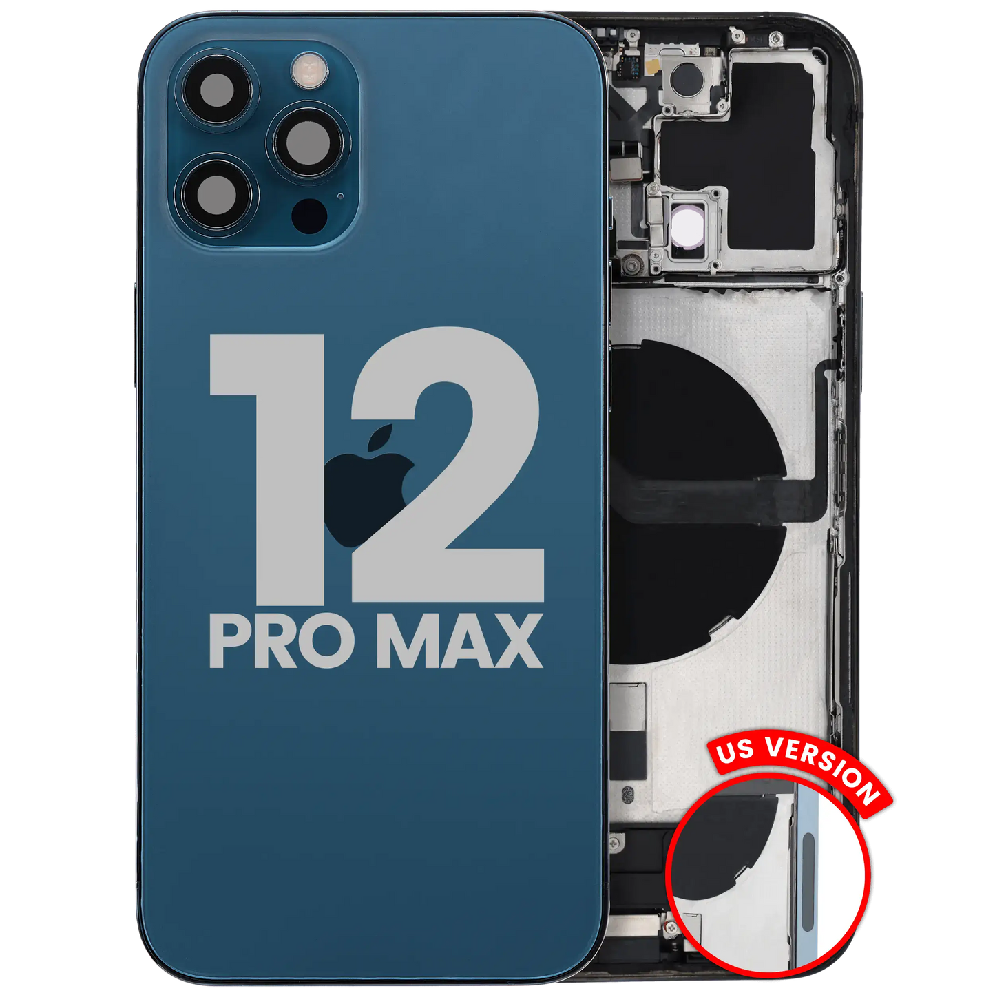 Back Housing W/ Charging Port Flex & Small Parts For iPhone 12 Pro Max (US Version) (Used OEM Pull: Grade A) (Pacific Blue)