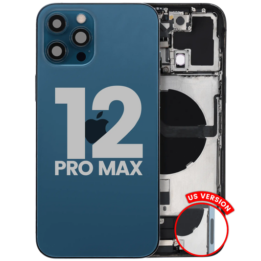Back Housing W/ Charging Port Flex & Small Parts For iPhone 12 Pro Max (US Version) (Used OEM Pull: Grade A) (Pacific Blue)