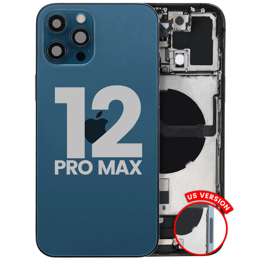 Back Housing W/ Charging Port Flex & Small Parts For iPhone 12 Pro Max (US Version) (Used OEM Pull: Grade B) (Pacific Blue)