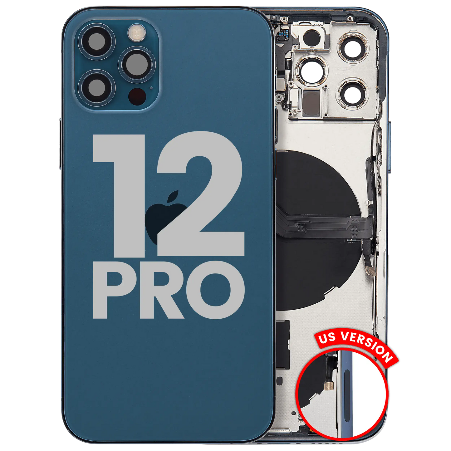 Back Housing W/ Small Parts For iPhone 12 Pro (US Version) (Used OEM Pull: Grade A) (Pacific Blue)