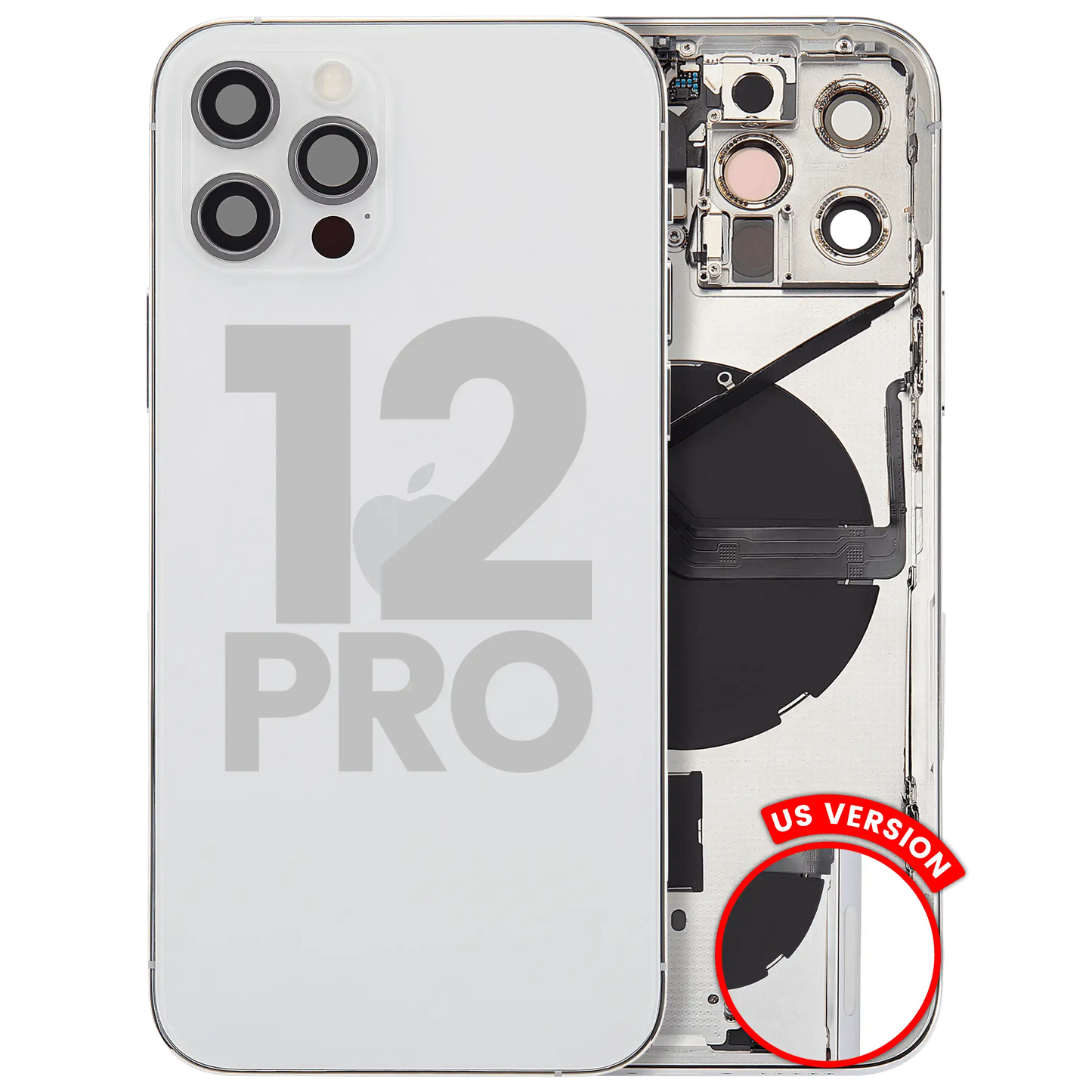Back Housing W/ Small Parts For iPhone 12 Pro (US Version) (Used OEM Pull: Grade C) (Silver)
