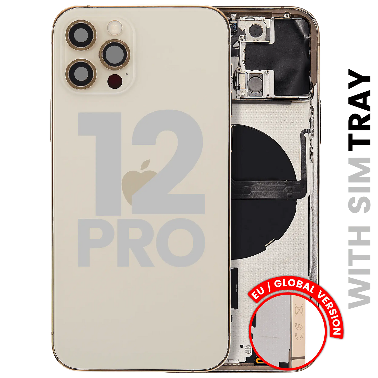 Back Housing W/ Small Parts For iPhone 12 Pro (EU / Global Version) (Used OEM Pull: Grade C) (Gold)