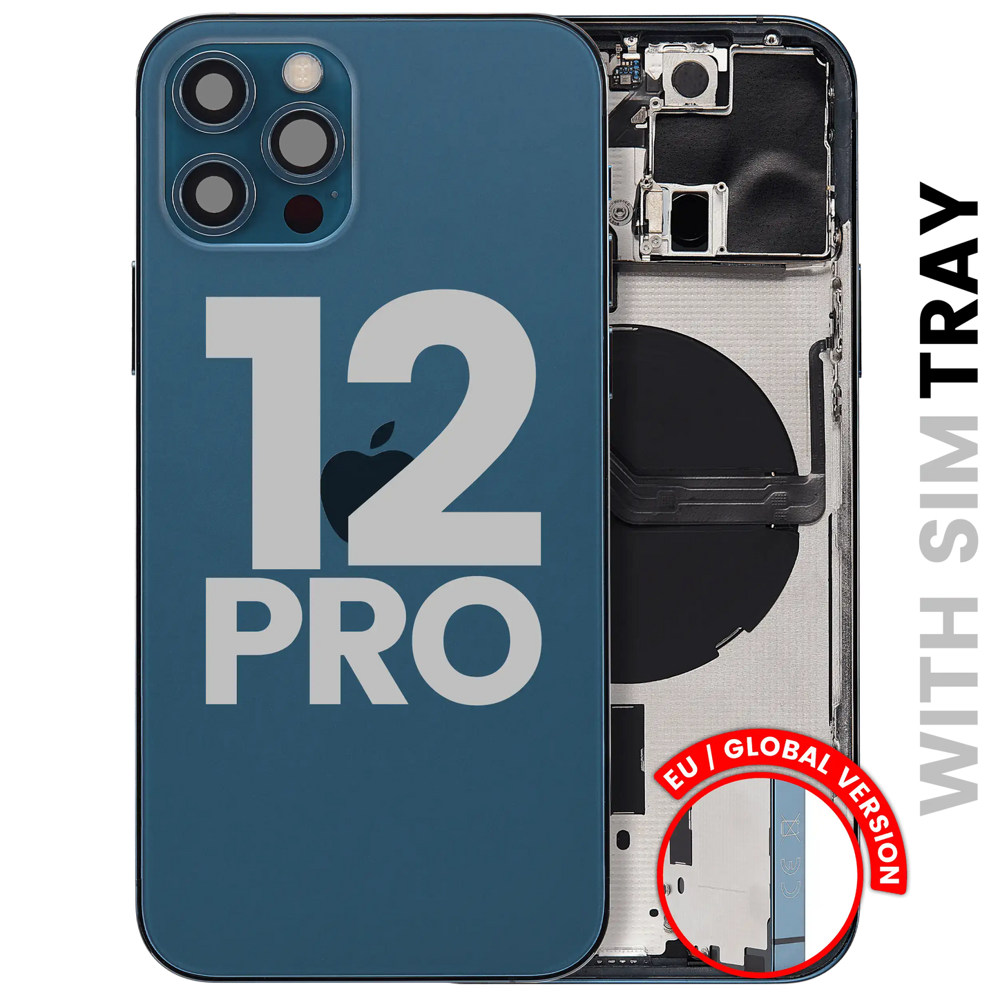 Back Housing W/ Small Parts For iPhone 12 Pro (EU / Global Version) (Used OEM Pull: Grade C) (Pacific Blue)