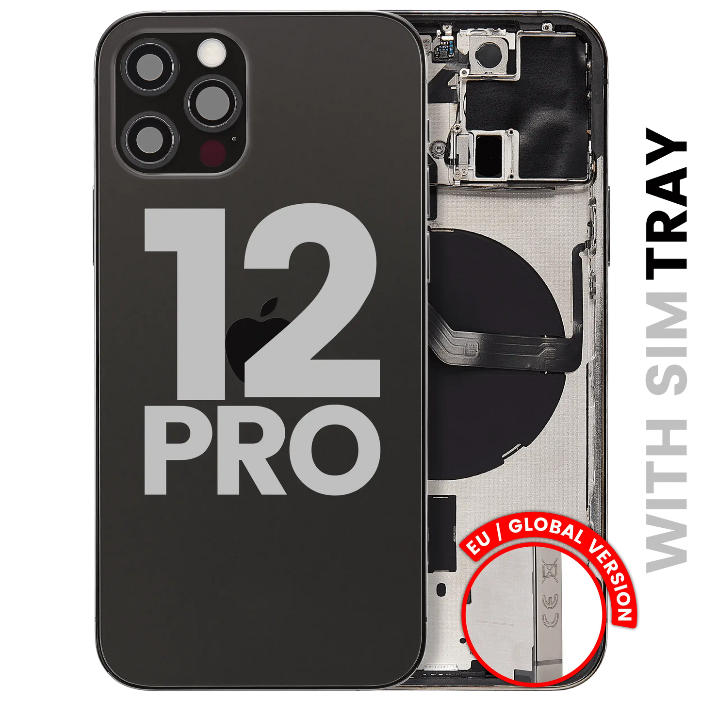 Back Housing W/ Small Parts For iPhone 12 Pro (EU / Global Version) (Used OEM Pull: Grade C) (Graphite)
