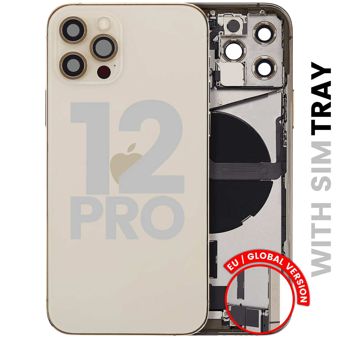 Back Housing W/ Charging Port Flex & Small Parts For iPhone 12 Pro (EU / Global Version) (Used OEM Pull: Grade A) (Gold)
