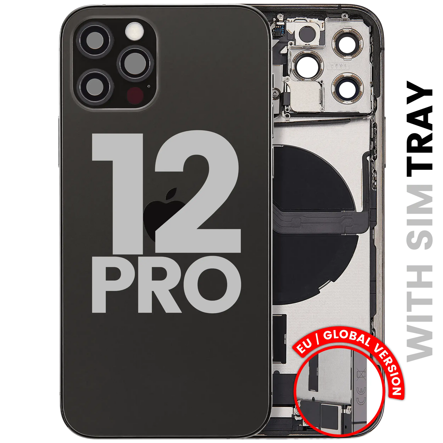 Back Housing W/ Charging Port Flex & Small Parts For iPhone 12 Pro (EU / Global Version) (Used OEM Pull: Grade A) (Graphite)