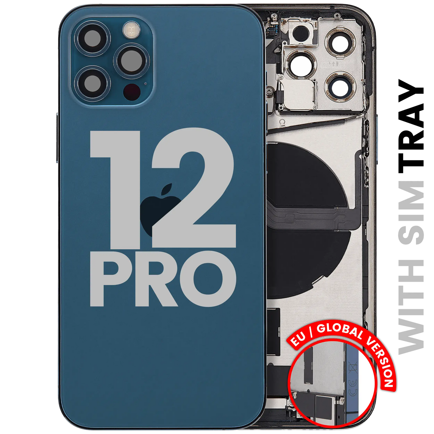 Back Housing W/ Charging Port Flex & Small Parts For iPhone 12 Pro (EU / Global Version) (Used OEM Pull: Grade A) (Pacific Blue)