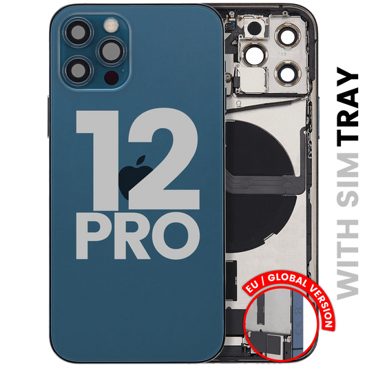 Back Housing W/ Charging Port Flex & Small Parts For iPhone 12 Pro (EU / Global Version) (Used OEM Pull: Grade A) (Pacific Blue)