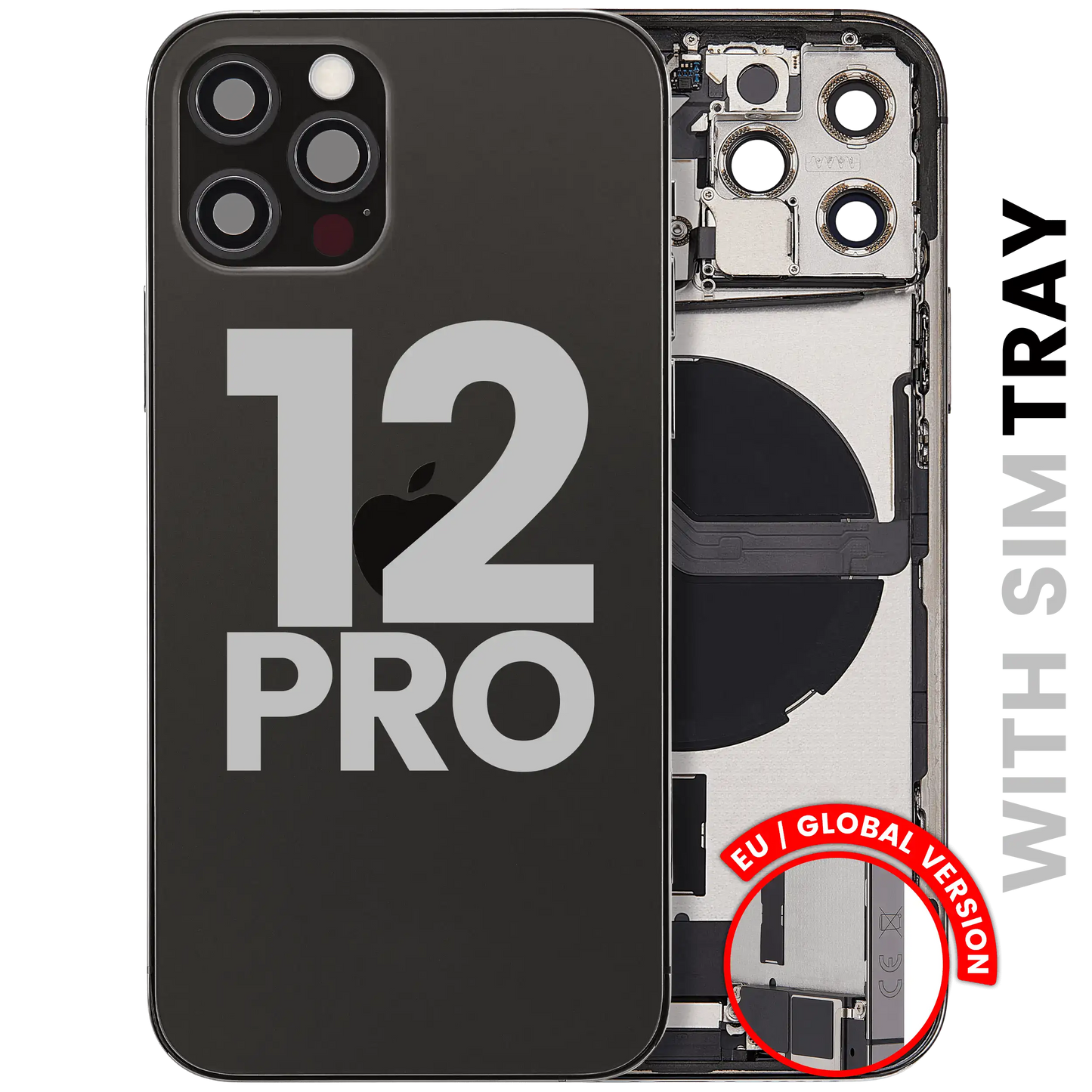 Back Housing W/ Charging Port Flex & Small Parts For iPhone 12 Pro (EU / Global Version) (Used OEM Pull: Grade B) (Graphite)