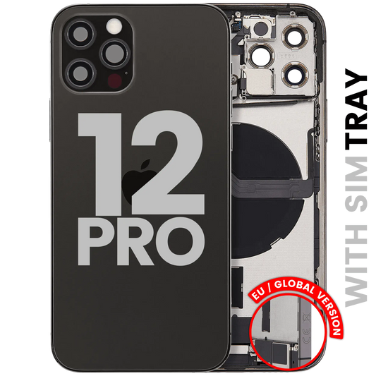 Back Housing W/ Charging Port Flex & Small Parts For iPhone 12 Pro (EU / Global Version) (Used OEM Pull: Grade B) (Graphite)