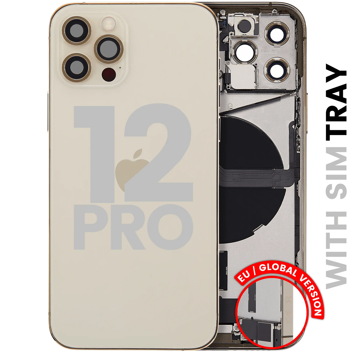 Back Housing W/ Charging Port Flex & Small Parts For iPhone 12 Pro (EU / Global Version) (Used OEM Pull: Grade C) (Gold)