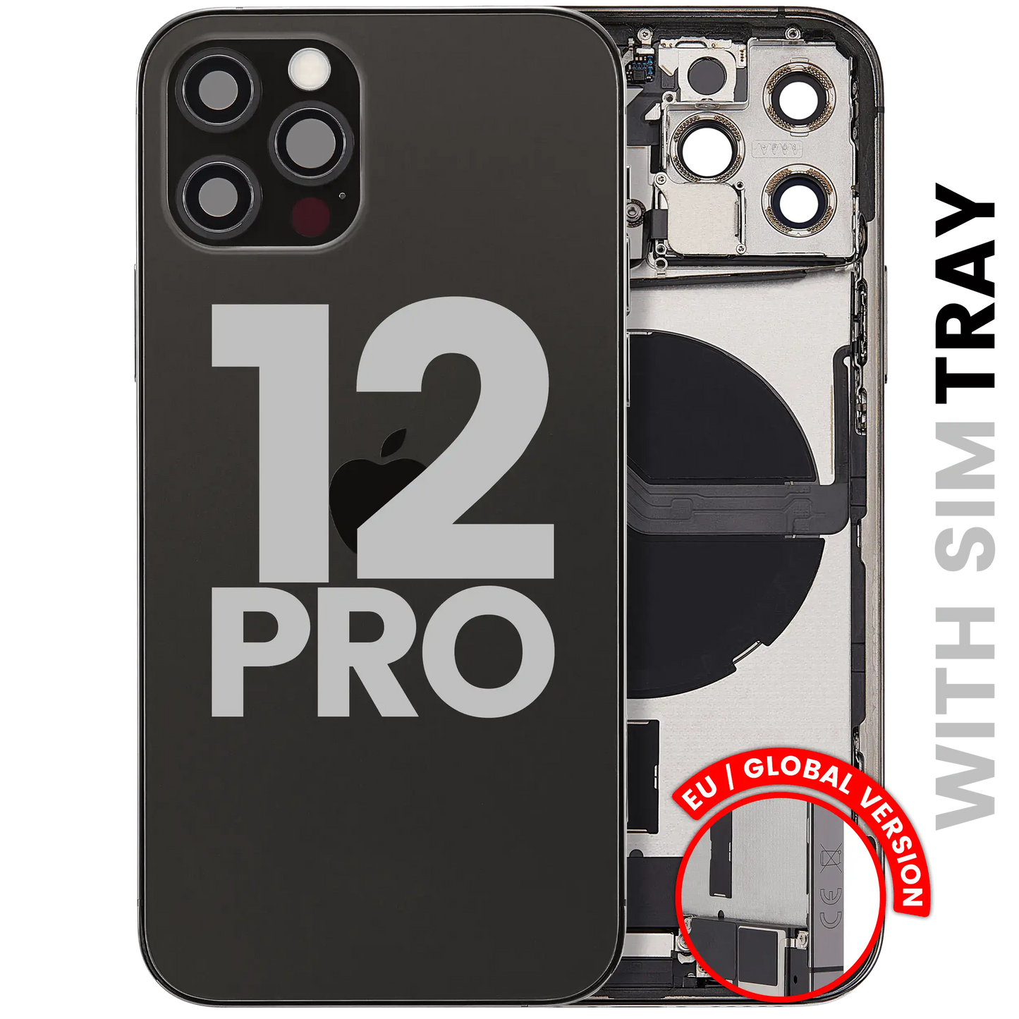 Back Housing W/ Charging Port Flex & Small Parts For iPhone 12 Pro (EU / Global Version) (Used OEM Pull: Grade C) (Graphite)