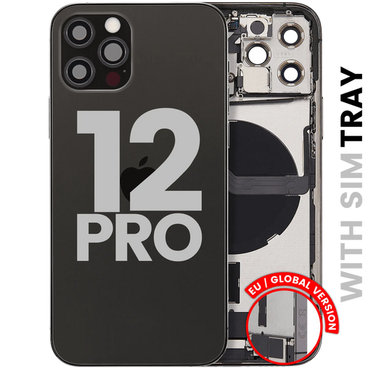 Back Housing W/ Charging Port Flex & Small Parts For iPhone 12 Pro (EU / Global Version) (Used OEM Pull: Grade C) (Graphite)