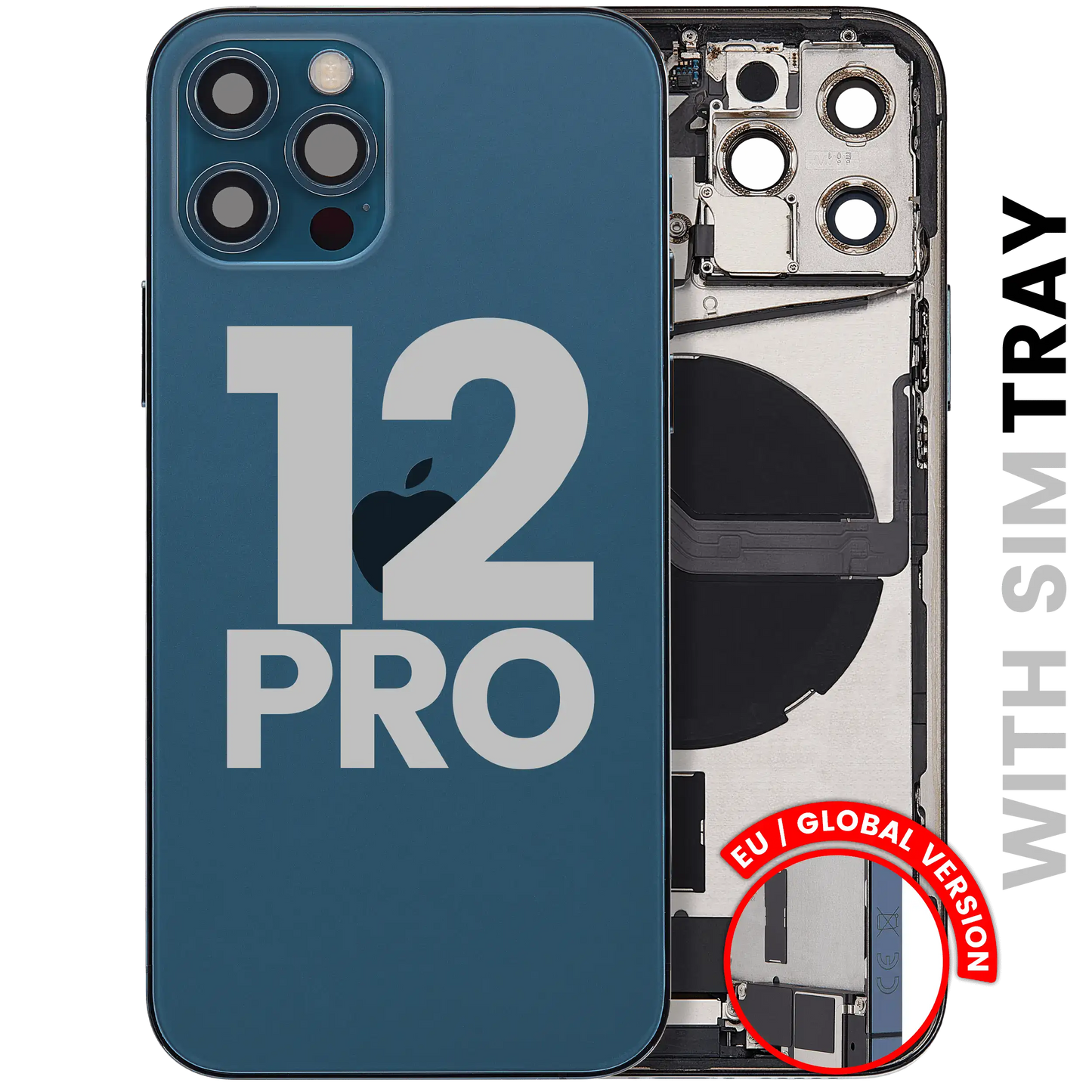 Back Housing W/ Charging Port Flex & Small Parts For iPhone 12 Pro (EU / Global Version) (Used OEM Pull: Grade C) (Pacific Blue)