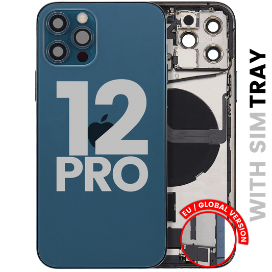 Back Housing W/ Charging Port Flex & Small Parts For iPhone 12 Pro (EU / Global Version) (Used OEM Pull: Grade C) (Pacific Blue)