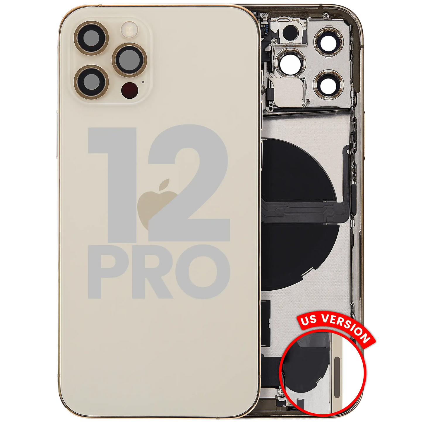 Back Housing W/ Charging Port Flex & Small Parts For iPhone 12 Pro (US Version) (Used OEM Pull: Grade A) (Gold)