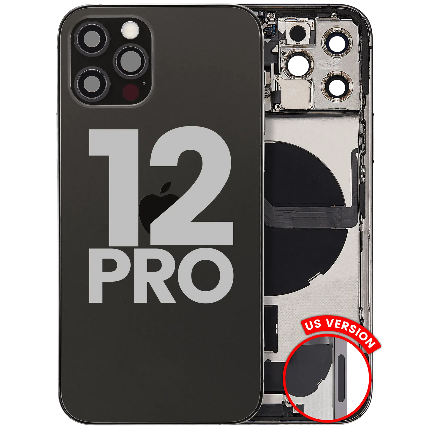Back Housing W/ Charging Port Flex & Small Parts For iPhone 12 Pro (US Version) (Used OEM Pull: Grade A) (Graphite)