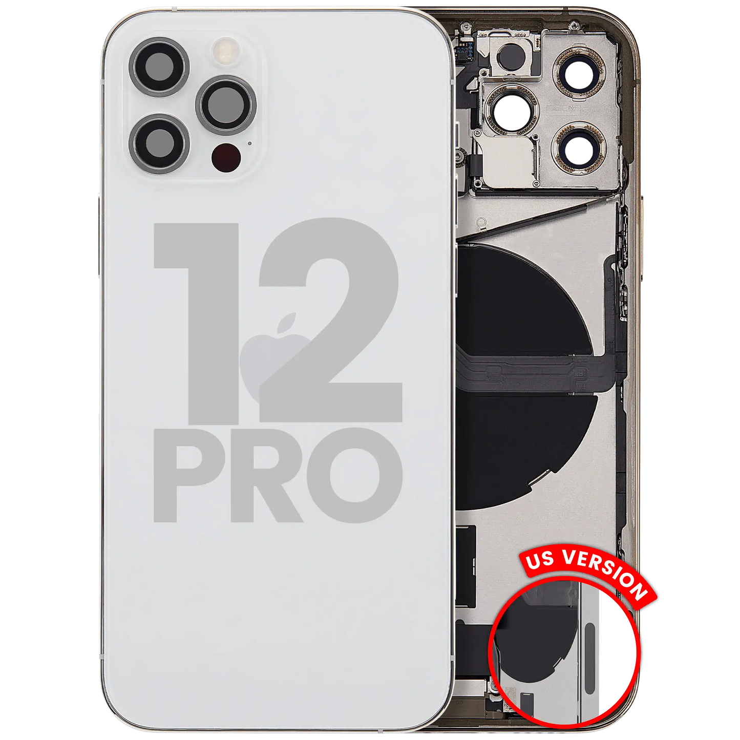 Back Housing W/ Charging Port Flex & Small Parts For iPhone 12 Pro (US Version) (Used OEM Pull: Grade A) (Silver)