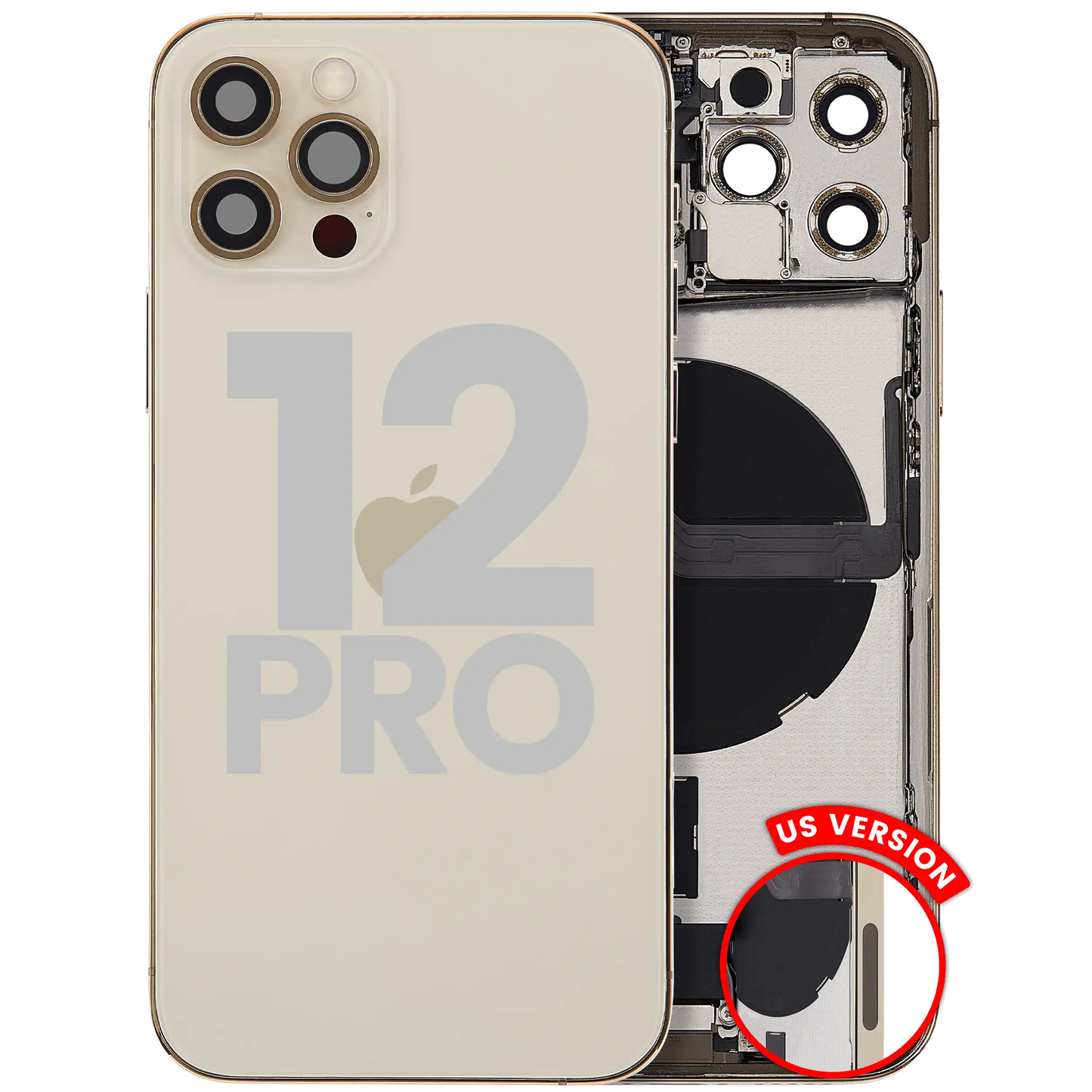 Back Housing W/ Charging Port Flex & Small Parts For iPhone 12 Pro (US Version) (Used OEM Pull: Grade B) (Gold)