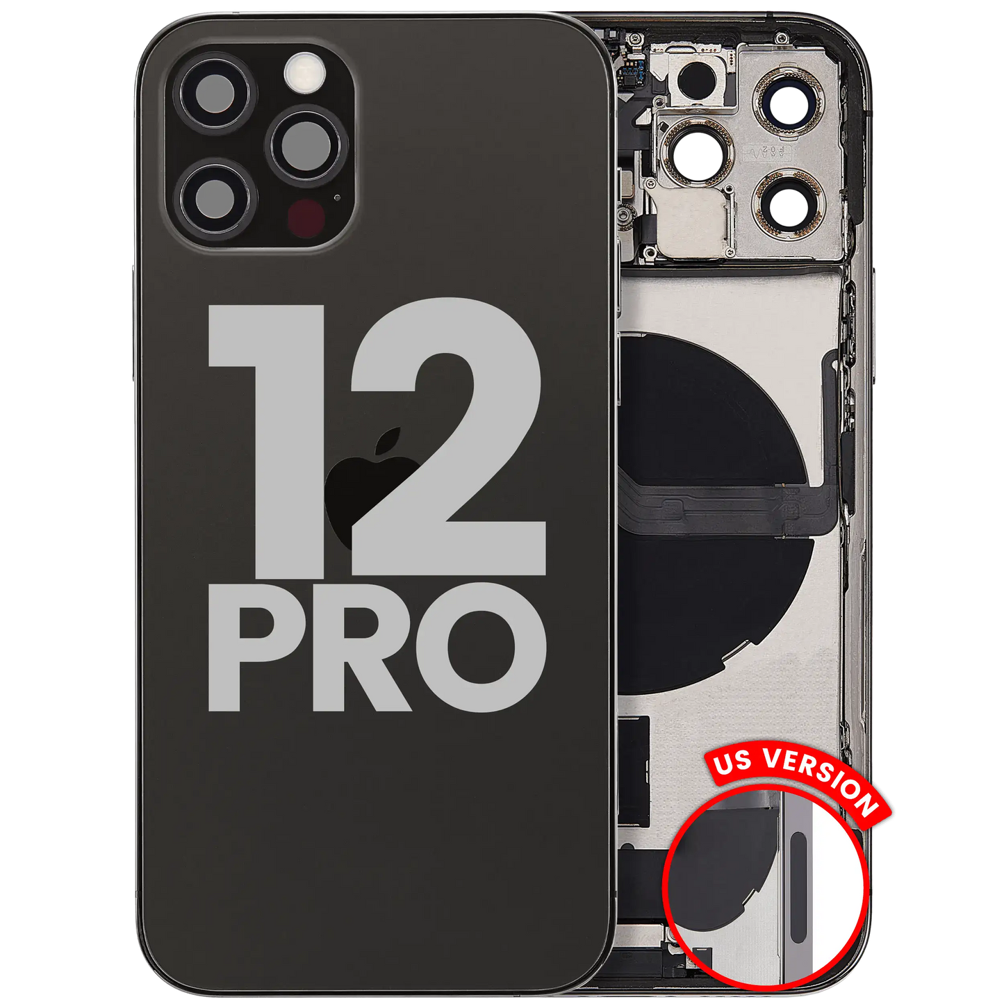 Back Housing W/ Charging Port Flex & Small Parts For iPhone 12 Pro (US Version) (Used OEM Pull: Grade B) (Graphite)