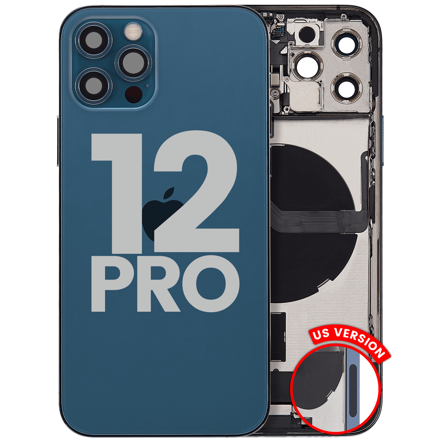 Back Housing W/ Charging Port Flex & Small Parts For iPhone 12 Pro (US Version) (Used OEM Pull: Grade B) (Pacific Blue)