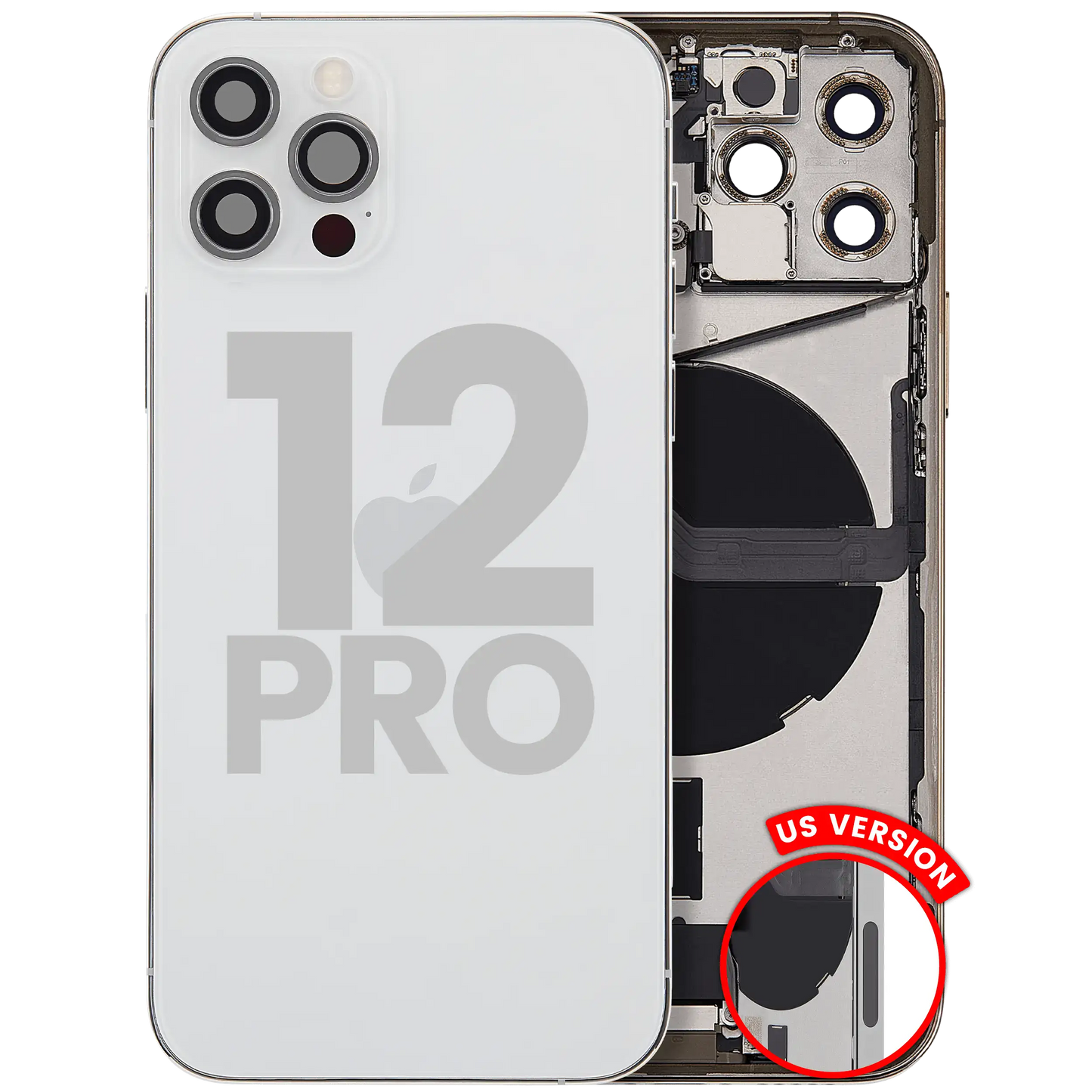 Back Housing W/ Charging Port Flex & Small Parts For iPhone 12 Pro (US Version) (Used OEM Pull: Grade B) (Silver)