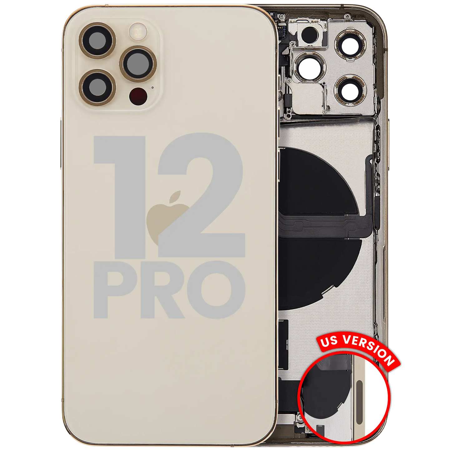 Back Housing W/ Charging Port Flex & Small Parts For iPhone 12 Pro (US Version) (Used OEM Pull: Grade C) (Gold)