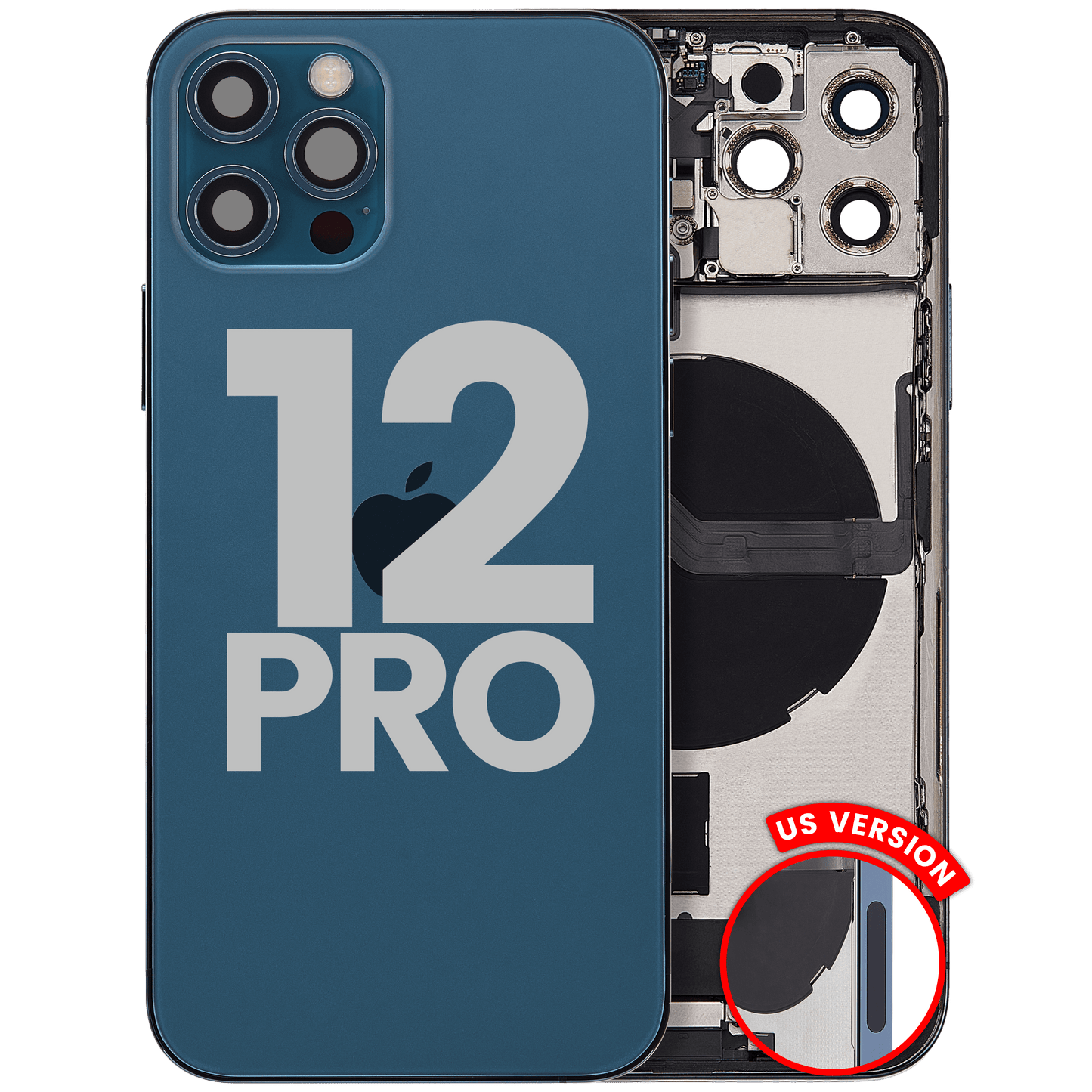 Back Housing W/ Charging Port Flex & Small Parts For iPhone 12 Pro (US Version) (Used OEM Pull: Grade C) (Pacific Blue)