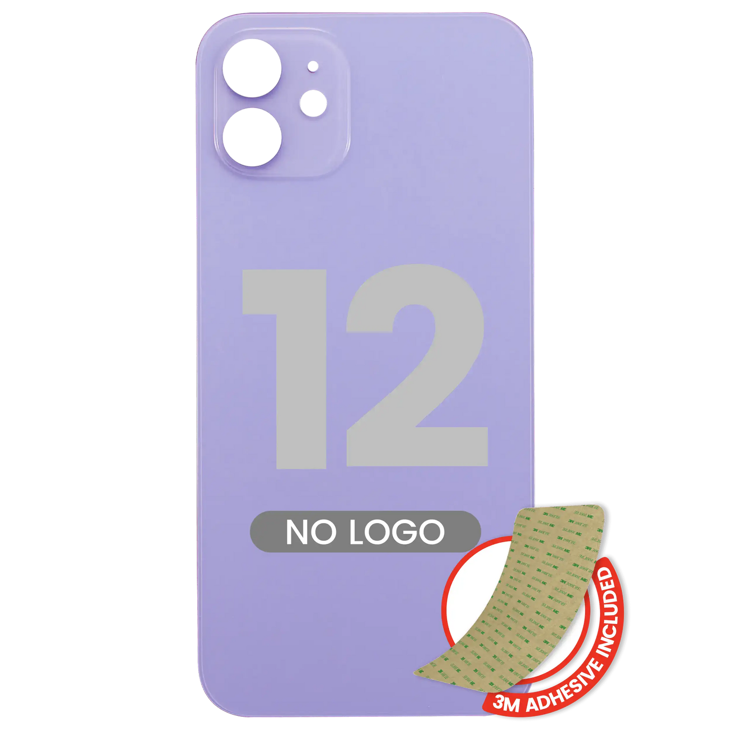 Back Glass With 3M Adhesive For iPhone 12 (No Logo / Large Camera Hole) (Purple)