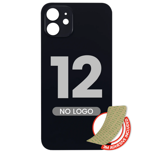 Back Glass With 3M Adhesive For iPhone 12 (No Logo / Large Camera Hole) (Black)