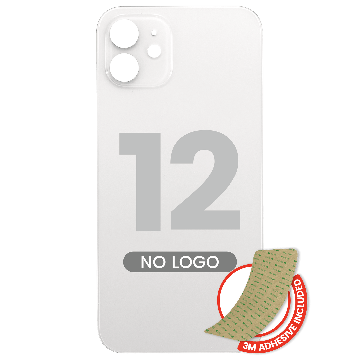 Back Glass With 3M Adhesive For iPhone 12 (No Logo / Large Camera Hole) (White)