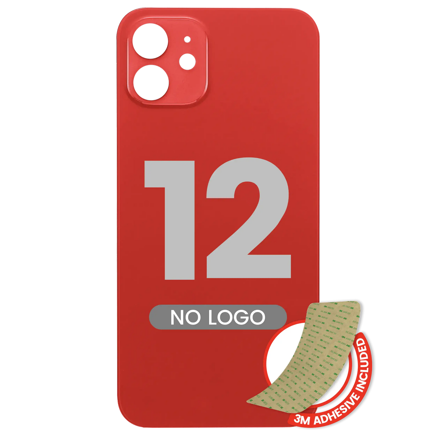 Back Glass With 3M Adhesive For iPhone 12 (No Logo / Large Camera Hole) (Red)
