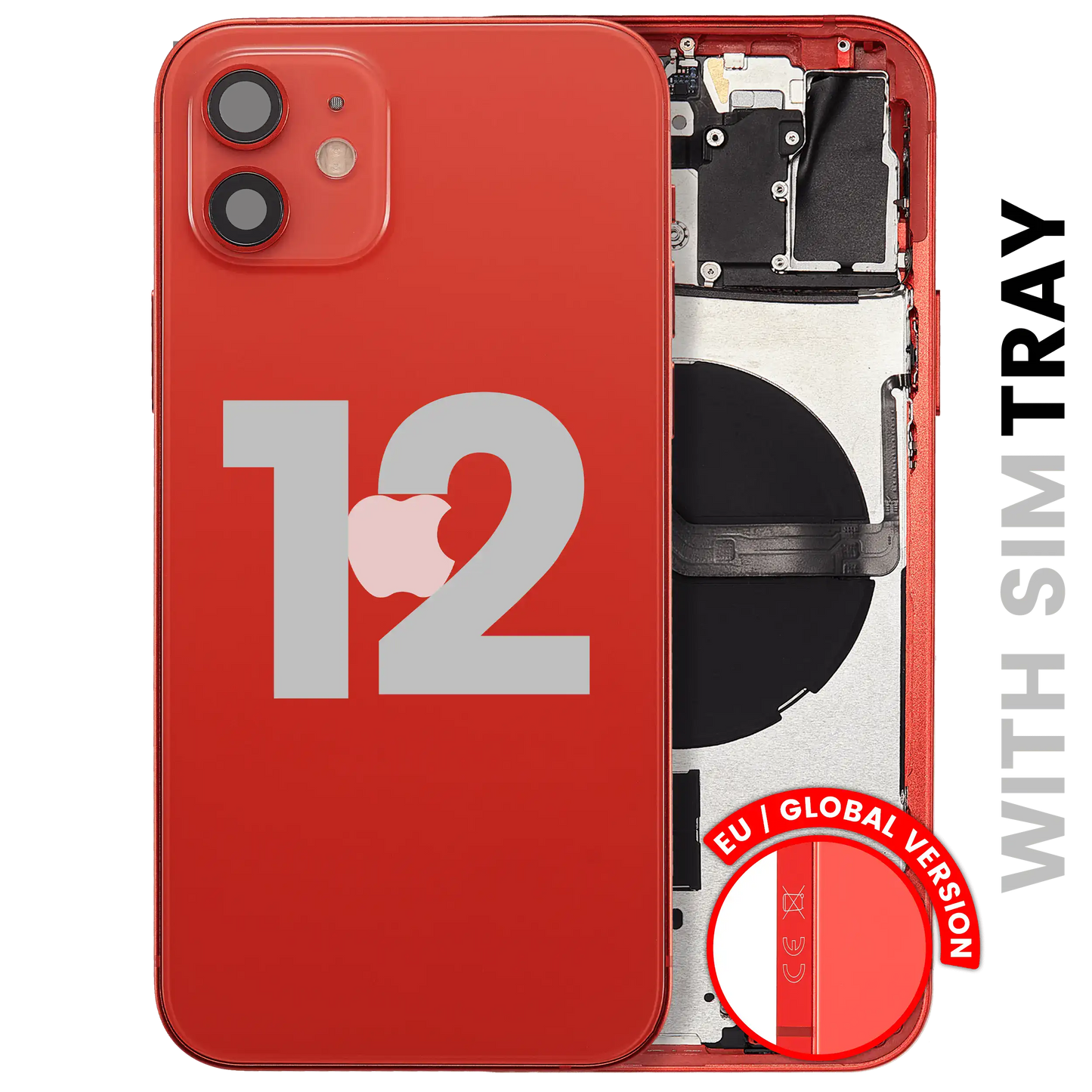 Back Housing W/ Small Parts For iPhone 12 (EU / Global Version) (Used OEM Pull: Grade A) (Red)