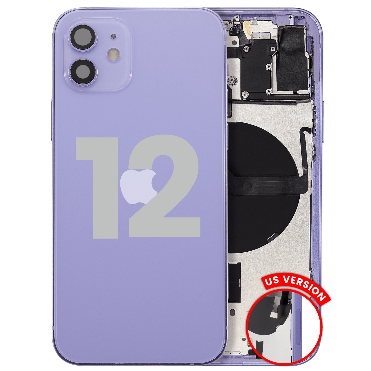 Back Housing W/ Small Parts For iPhone 12 (US Version) (Used OEM Pull: Grade C) (Purple)