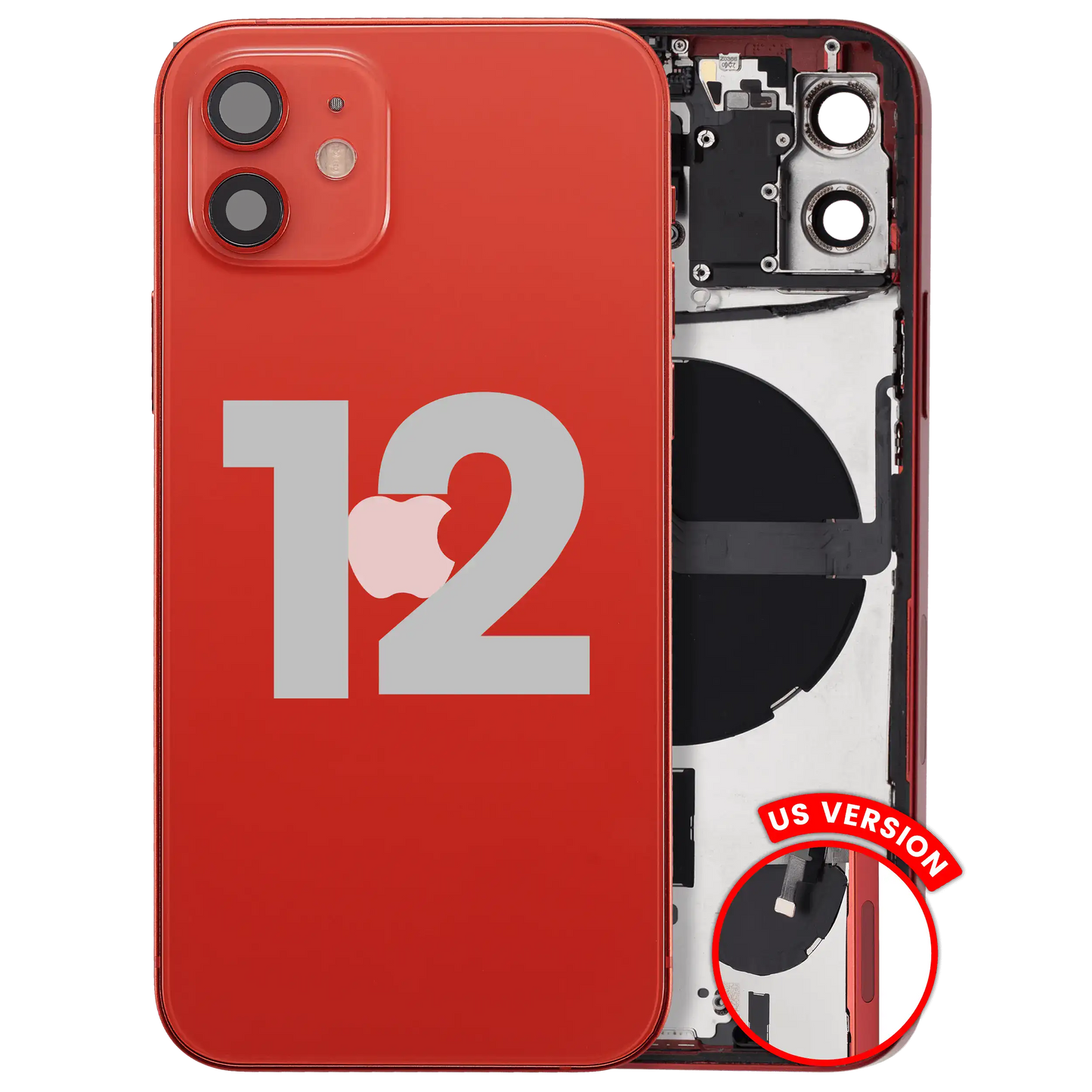 Back Housing W/ Small Parts For iPhone 12 (US Version) (Used OEM Pull: Grade A) (Red)