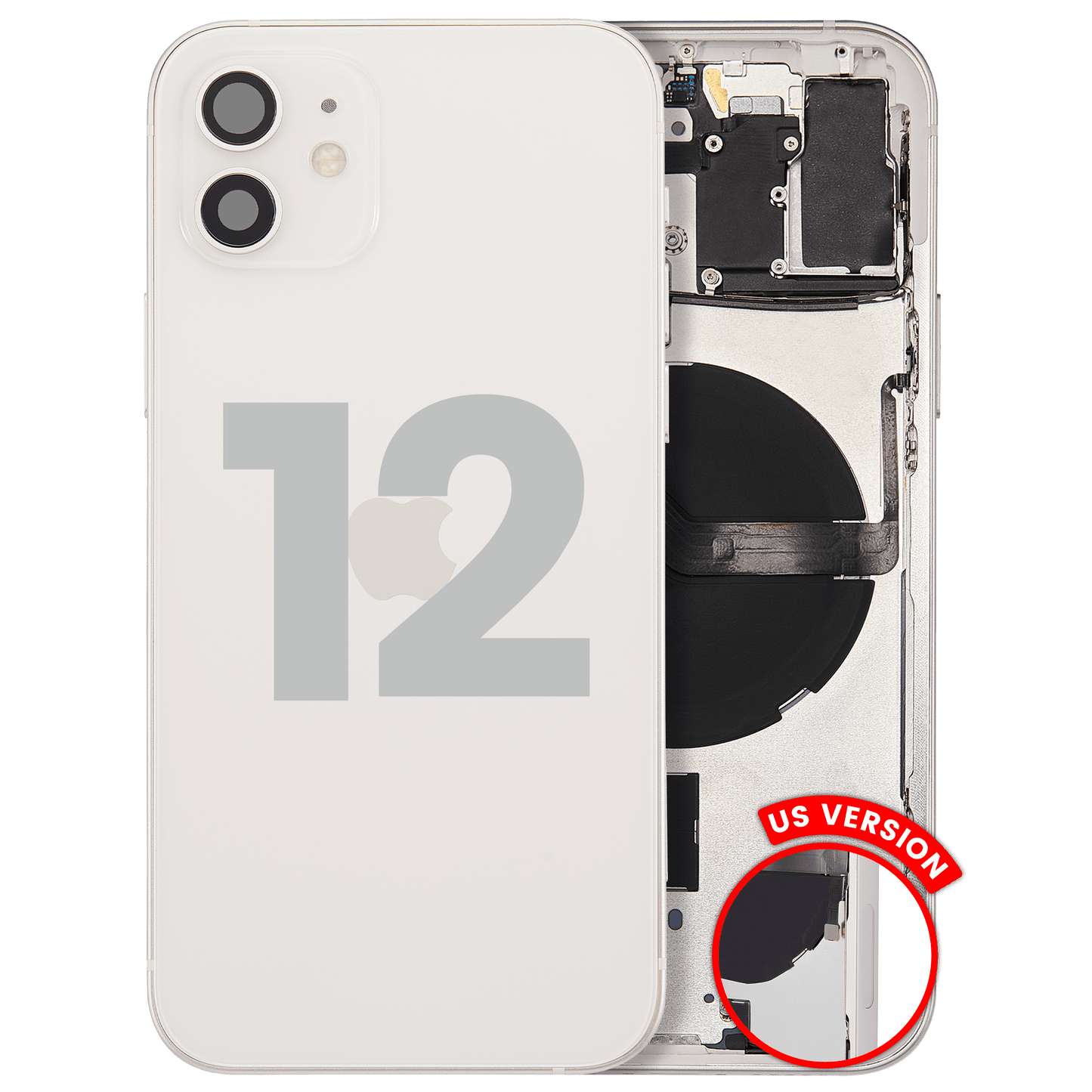 Back Housing W/ Small Parts For iPhone 12 (US Version) (Used OEM Pull: Grade B) (White)