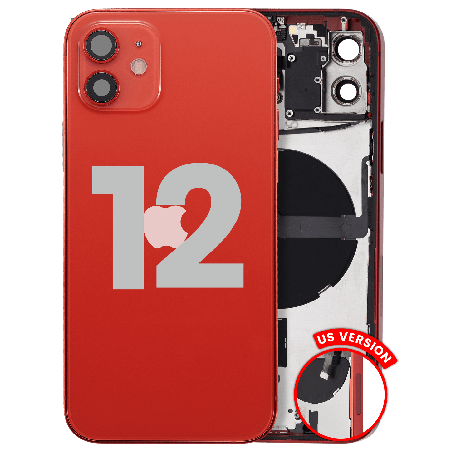 Back Housing W/ Small Parts For iPhone 12 (US Version) (Used OEM Pull: Grade B) (Red)