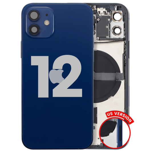 Back Housing W/ Small Parts For iPhone 12 (US Version) (Used OEM Pull: Grade B) (Blue)