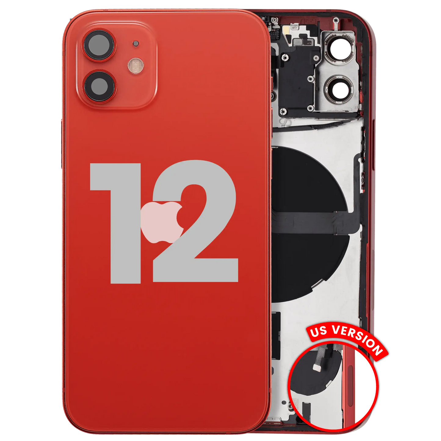 Back Housing W/ Small Parts For iPhone 12 (US Version) (Used OEM Pull: Grade C) (Red)