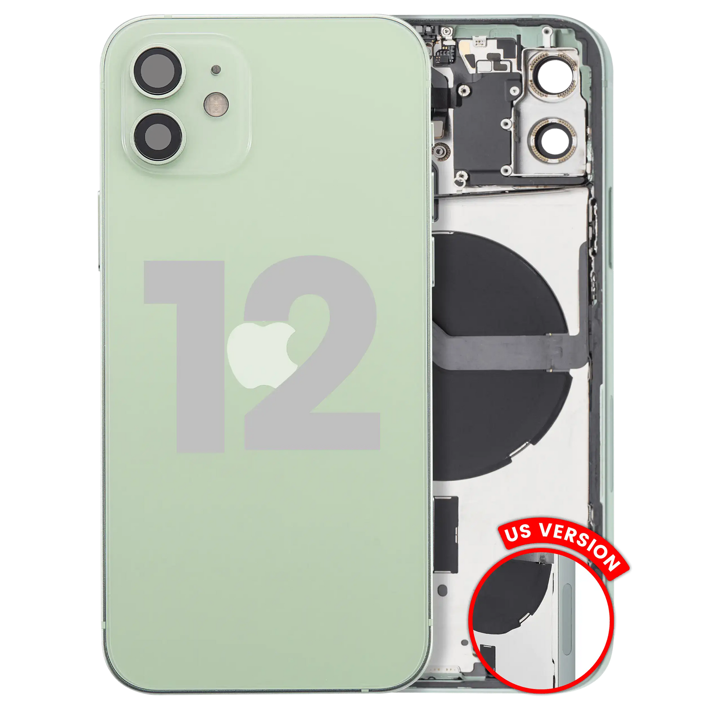 Back Housing W/ Small Parts For iPhone 12 (US Version) (Used OEM Pull: Grade C) (Green)