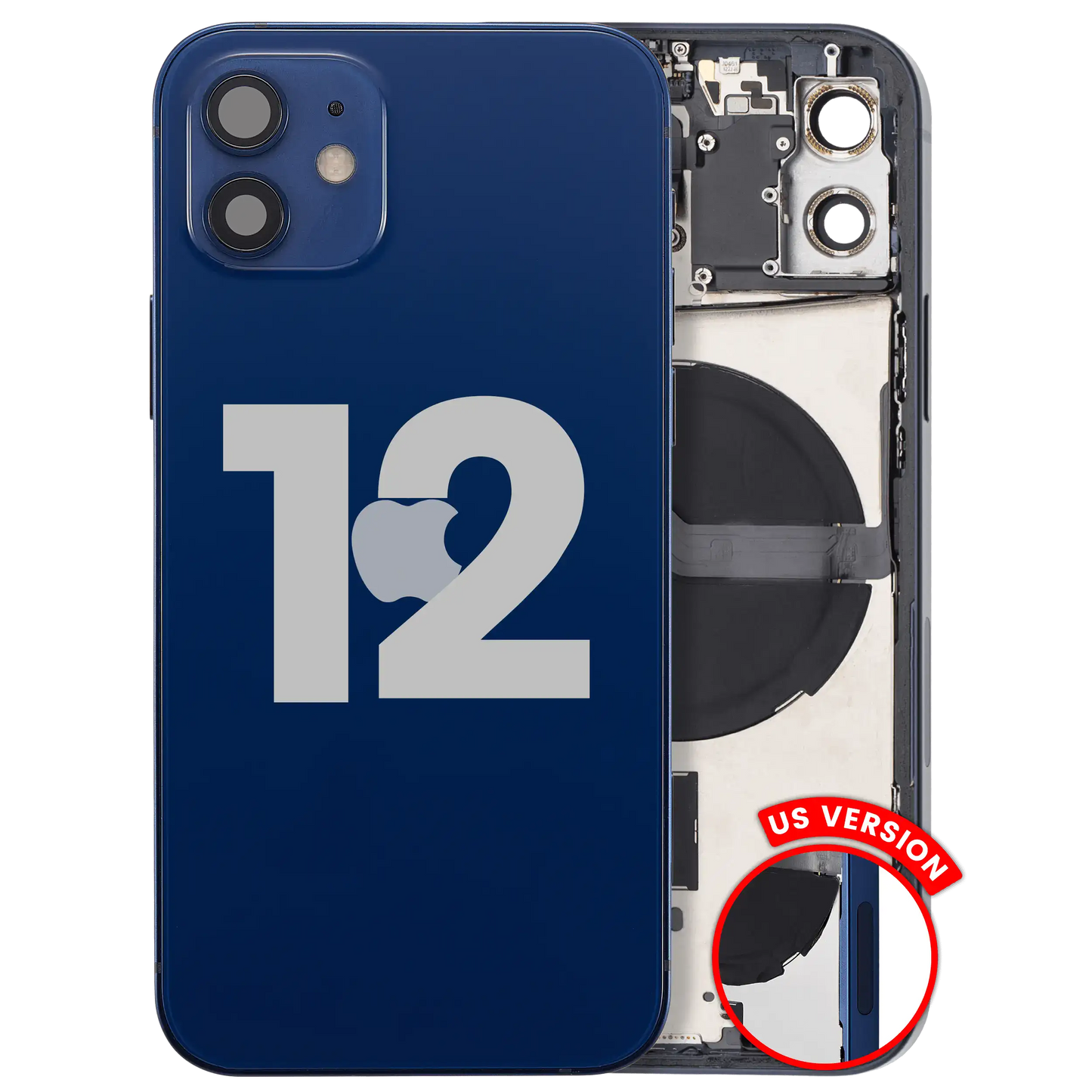 Back Housing W/ Small Parts For iPhone 12 (US Version) (Used OEM Pull: Grade C) (Blue)