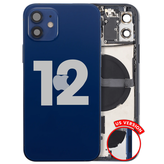 Back Housing W/ Small Parts For iPhone 12 (US Version) (Used OEM Pull: Grade C) (Blue)