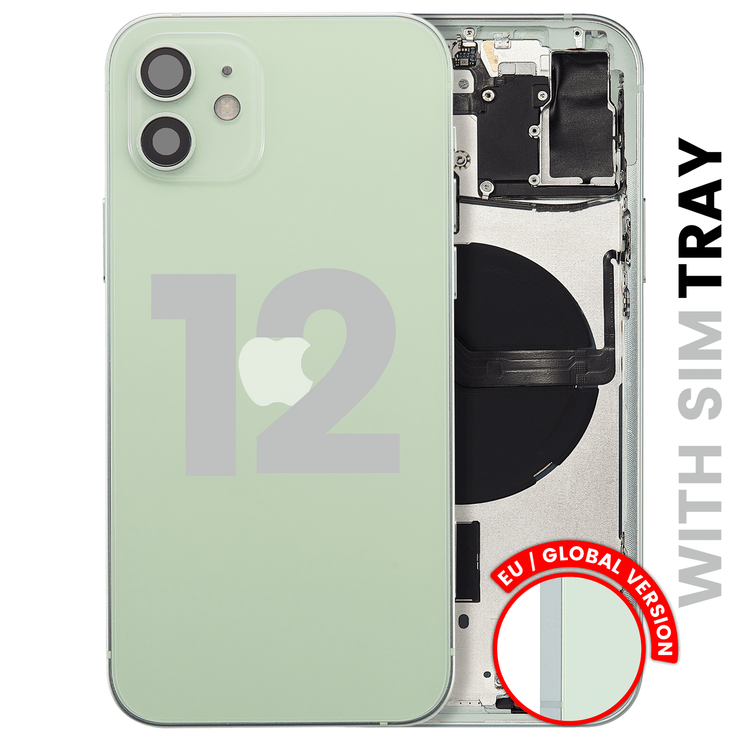 Back Housing W/ Small Parts For iPhone 12 (EU / Global Version) (Used OEM Pull: Grade C) (Green)