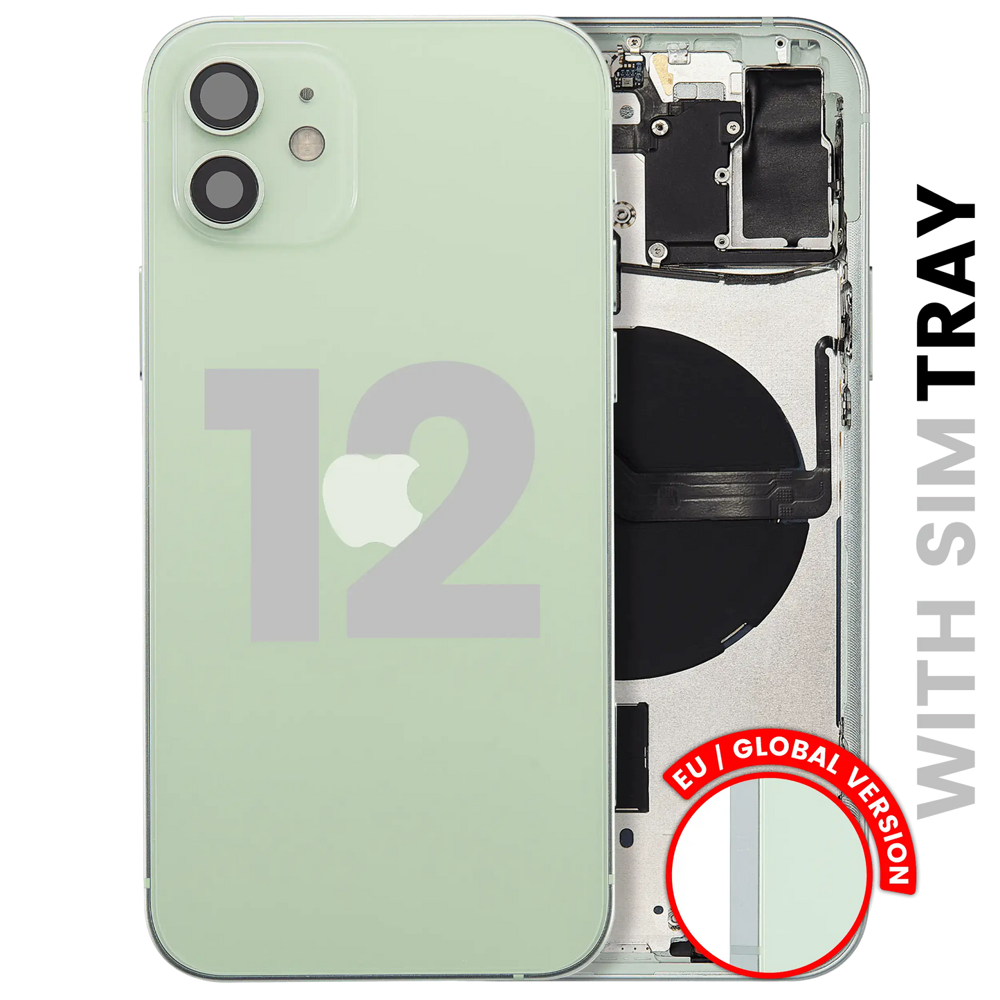 Back Housing W/ Small Parts For iPhone 12 (EU / Global Version) (Used OEM Pull: Grade B) (Green)