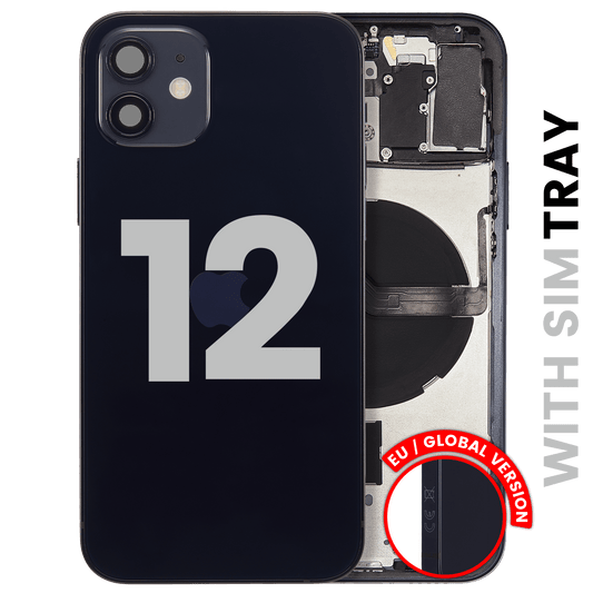 Back Housing W/ Small Parts For iPhone 12 (EU / Global Version) (Used OEM Pull: Grade C) (Black)
