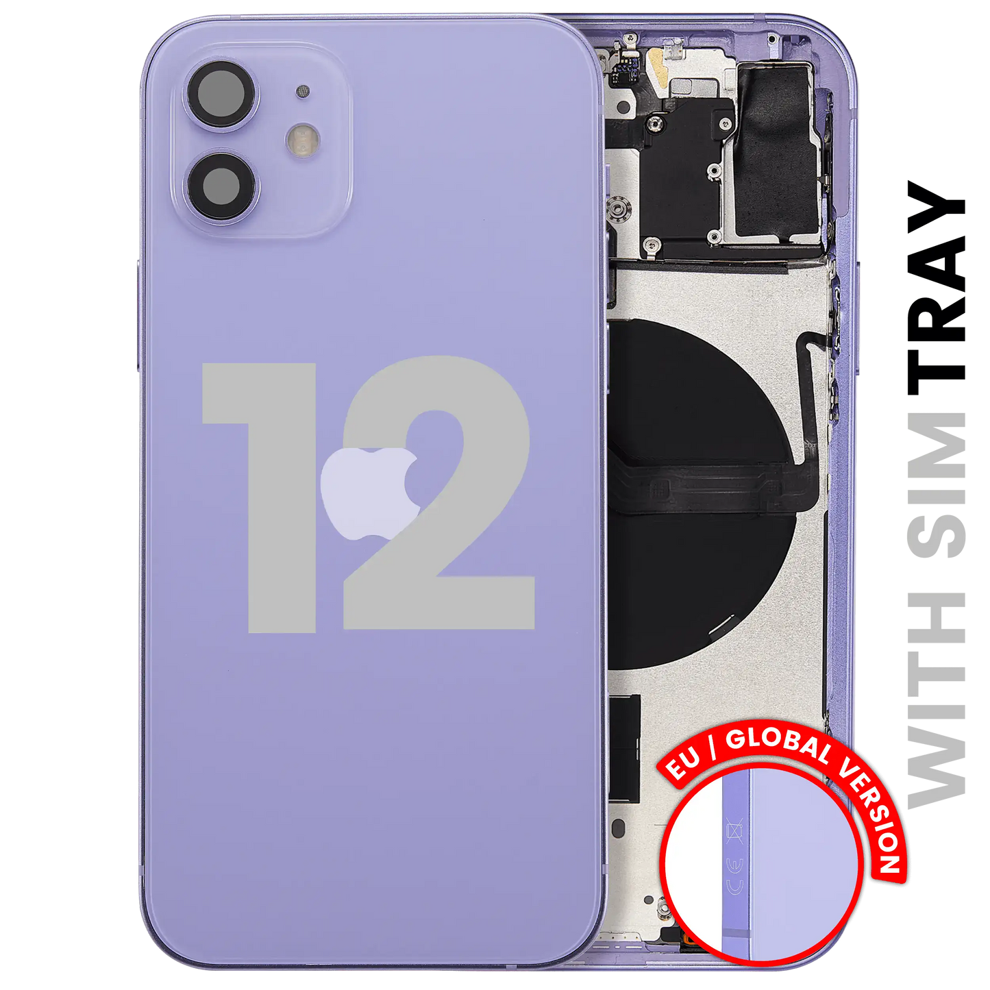 Back Housing W/ Small Parts For iPhone 12 (EU / Global Version) (Used OEM Pull: Grade A) (Purple)