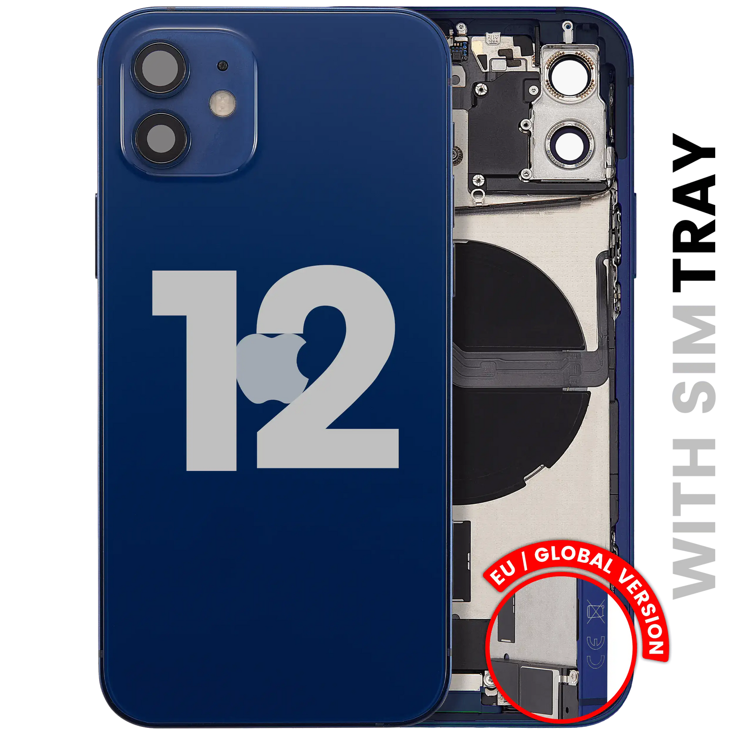 Back Housing W/ Charging Port Flex & Small Parts For iPhone 12 (EU / Global Version) (Used OEM Pull: Grade A) (Blue)